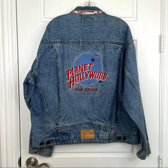 VINTAGE Planet Hollywood Las Vegas Unisex Embroidered Jean Jacket Size XL - Picture 8 of 14